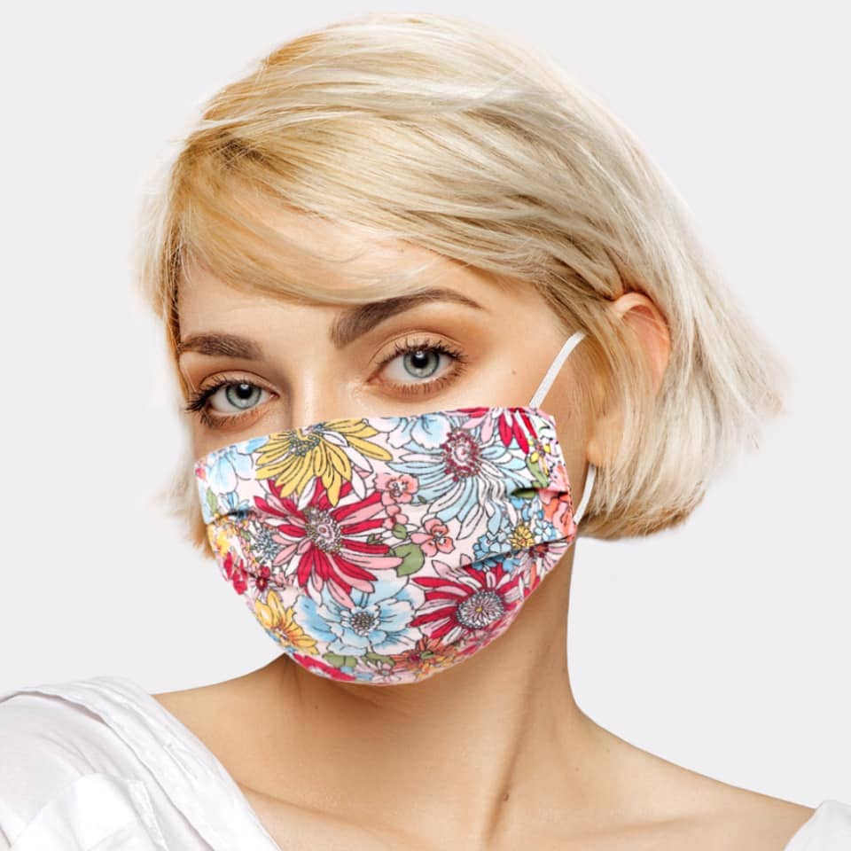 100% Cotton Pleated Flowered Face Mask - Ed & Ray